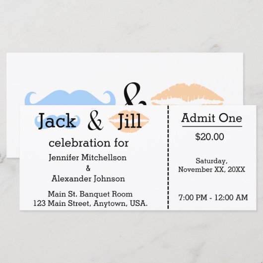 Jack und Jill Mustache & Lipstick-Duschkarte (Vorne/Hinten)