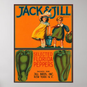 Jack und Jill Paprikaschoten Vintages Kratetikett Poster