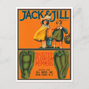 Jack und Jill Paprikaschoten Vintages Kratetikett Postkarte