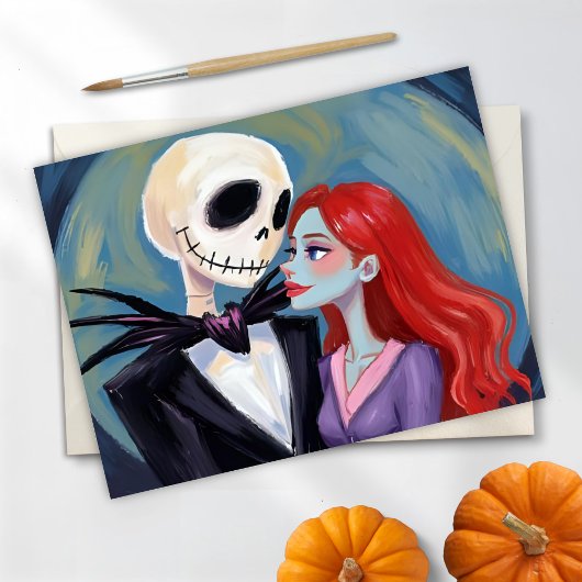 Jack- und Sally Halloween-Malerei Feiertagspostkarte