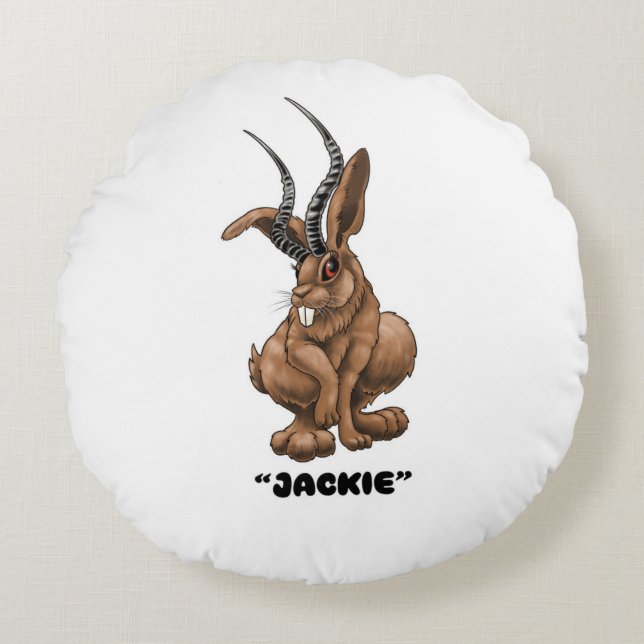 Jackalope "Jackie" Cryptid Rundes Kissen (Vorderseite)