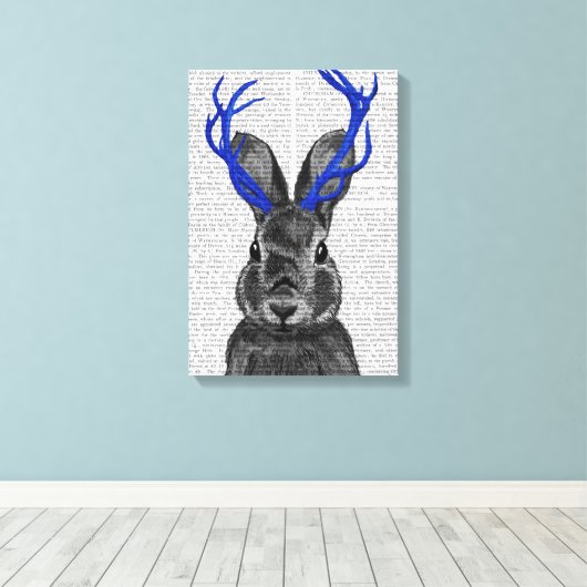 Jackalope mit Blue Antlers Leinwanddruck (Insitu (Holzboden))