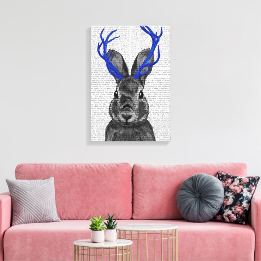 Jackalope mit Blue Antlers Leinwanddruck (Insitu (Wohnzimmer))
