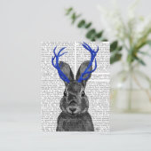 Jackalope mit Blue Antlers Postkarte (Stehend Vorderseite)
