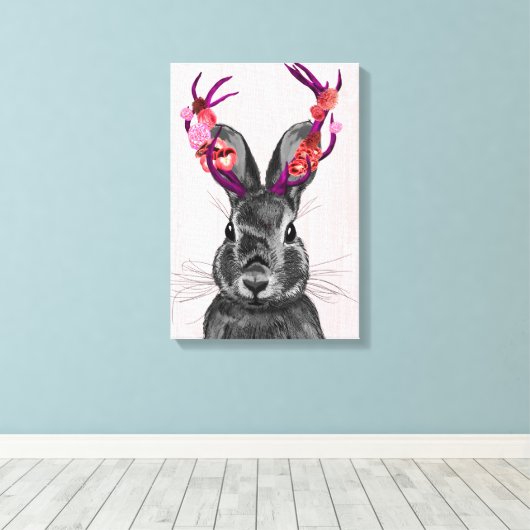 Jackalope mit rosa Antler Leinwanddruck (Insitu (Holzboden))