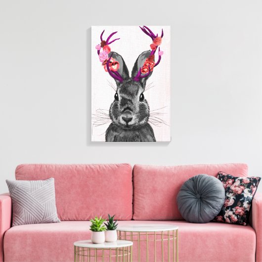 Jackalope mit rosa Antler Leinwanddruck (Insitu (Wohnzimmer))