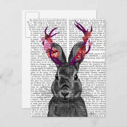 Jackalope mit rosa Antler Postkarte (Vorne/Hinten)