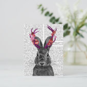 Jackalope mit rosa Antler Postkarte (Stehend Vorderseite)