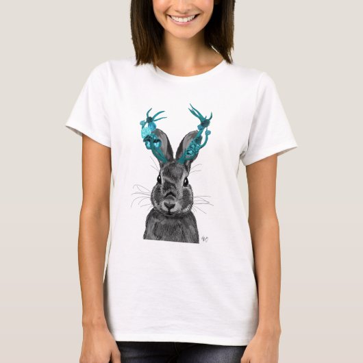 Jackalope mit türkisfarbenen Antlers T-Shirt (Vorderseite)