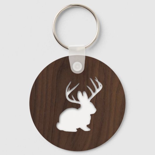 Jackalope on Dark Brown Wood Schlüsselanhänger (Vorderseite)