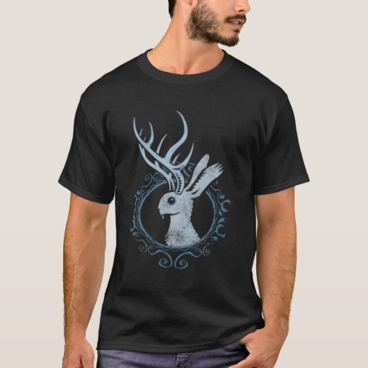 Jackalope Rabbit Extravagant Wappen T-Shirt (Vorderseite)