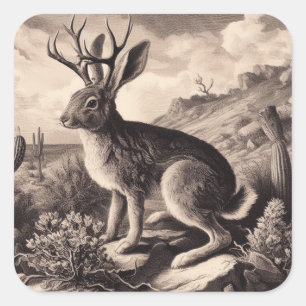 Jackalope-Vintage-Illustration Quadratischer Aufkleber