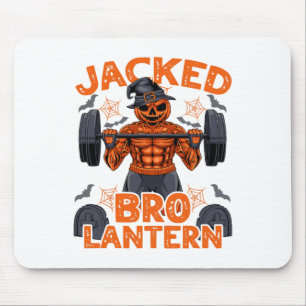 Jacked Bro Laterne Halloween-Kürbis Gewichtheben Mousepad