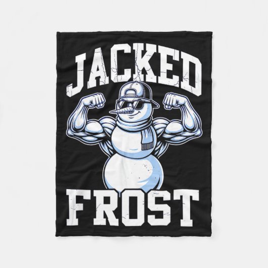 Jacked Frost Muscular Snowman Vintage Gym Fleecedecke (Vorderseite)