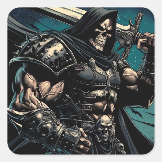 Jacked Necromancer Warrior Quadratischer Aufkleber (Vorderseite)
