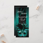 Jackie UK Aquamarin Black Masquerade 40. Geburtsta Karte (Vorderseite/Rückseite Beispiel)