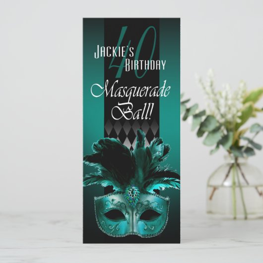 Jackie UK Aquamarin Black Masquerade 40. Geburtsta Karte (Stehend Vorderseite)