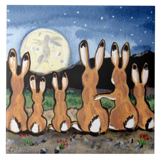 Jackkanbits Watching Moon Dark Blue 6" Tile Trivet Fliese (Vorderseite)