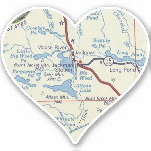 Jackman Maine Retro Map Aufkleber (Vorderseite)