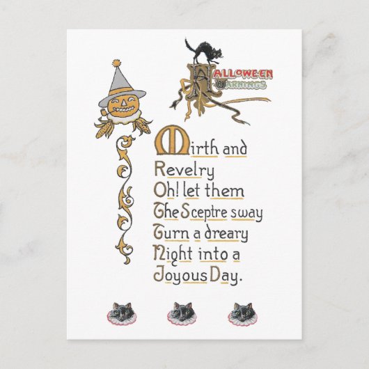 Jacko Lantern Pumpkin Cats Vintage Halloween-Kunst Postkarte (Vorderseite)