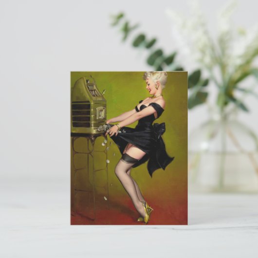 Jackpot Woman Art Pinup Postkarte (Stehend Vorderseite)