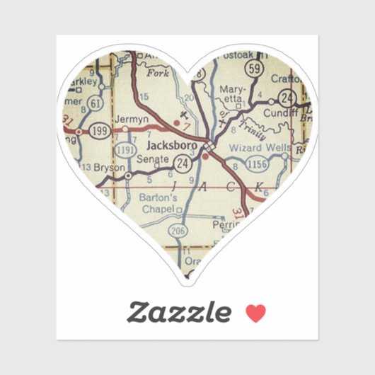 Jacksboro TX Retro Map Aufkleber (Blatt)