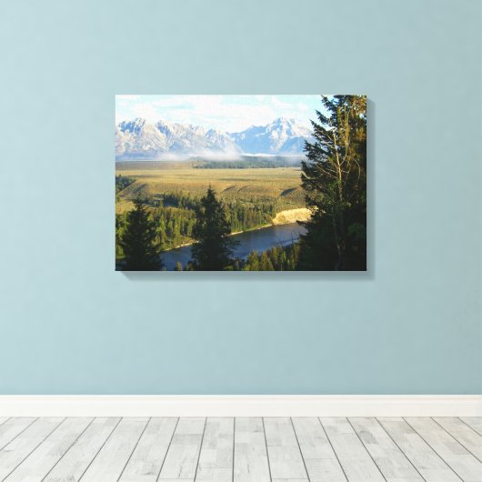 Jackson Hole Mountains und Fluss Leinwanddruck (Insitu (Holzboden))