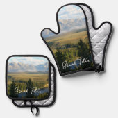 Jackson Hole Mountains und Fluss Ofenhandschuh & Topflappen-Set (Vorderseite/Rückseite)