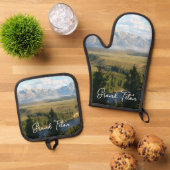 Jackson Hole Mountains und Fluss Ofenhandschuh & Topflappen-Set (Oben Unten)