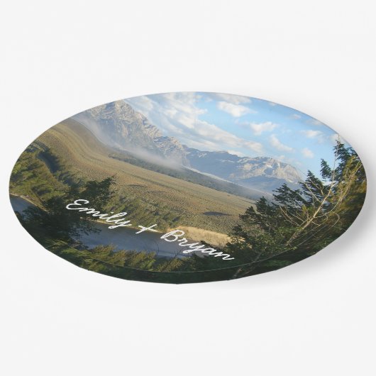 Jackson Hole Mountains und Fluss Pappteller (Schrägansicht)