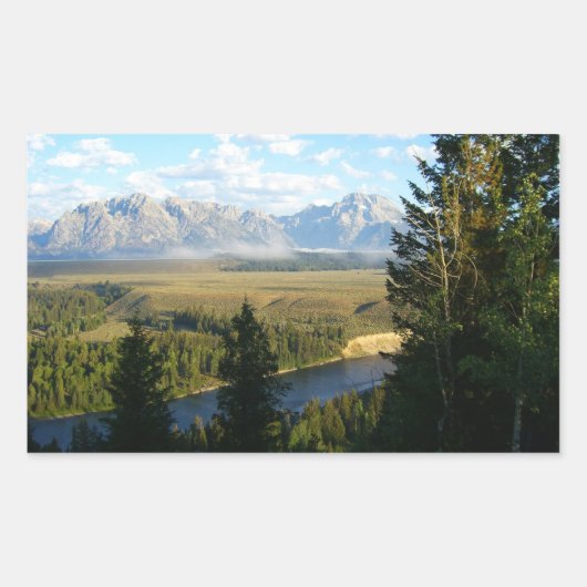 Jackson Hole Mountains und Fluss Rechteckiger Aufkleber (Vorderseite)