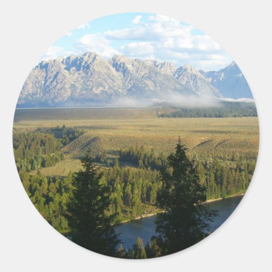 Jackson Hole Mountains und Fluss Runder Aufkleber (Vorderseite)