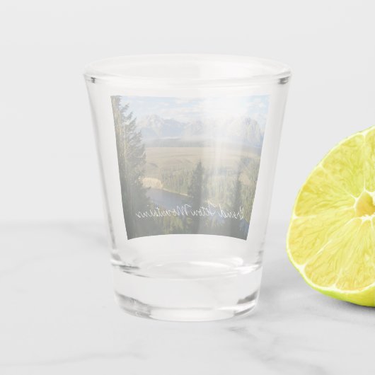 Jackson Hole Mountains und Fluss Schnapsglas (Rückseite)