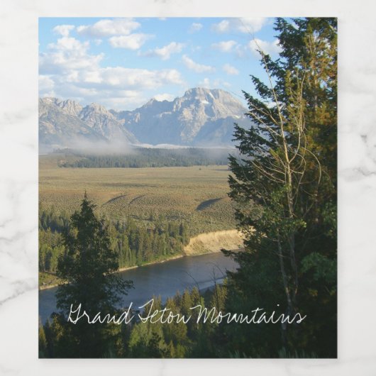 Jackson Hole Mountains und Fluss Weinetikett (Einzelnes Label)