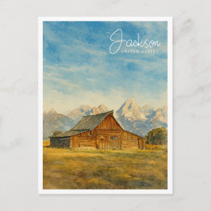 Jackson Hole Watercolor   Grand Teton Travel Art Feiertagspostkarte