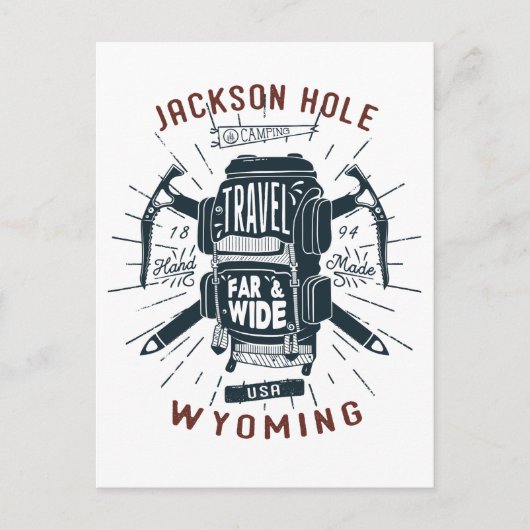 Jackson Hole Wyoming Backpack Gear Retro Travel Postkarte (Vorderseite)