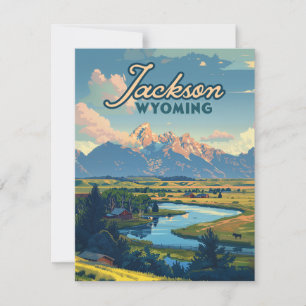 Jackson Hole Wyoming Ranch Tetons Berge Postkarte