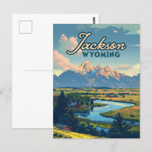 Jackson Hole Wyoming Ranch Tetons Berge Retro Postkarte