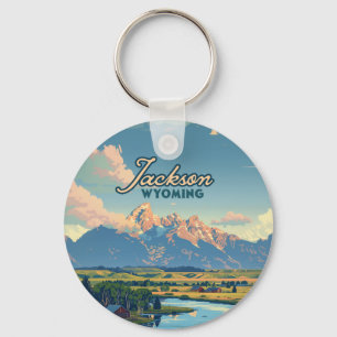 Jackson Hole Wyoming Ranch Tetons Berge Retro Schlüsselanhänger