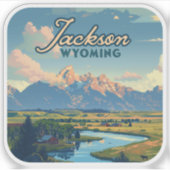 Jackson Hole Wyoming Ranch Tetons Mountains Retro Aufkleber (Vorderseite)