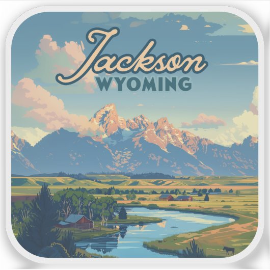 Jackson Hole Wyoming Ranch Tetons Mountains Retro Aufkleber (Vorderseite)