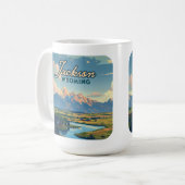 Jackson Hole Wyoming Ranch Tetons Mountains Retro Kaffeetasse (Vorderseite Links)