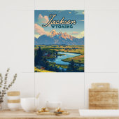 Jackson Hole Wyoming Ranch Tetons Mountains Retro Poster (Küche)