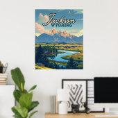 Jackson Hole Wyoming Ranch Tetons Mountains Retro Poster (Heimbüro)
