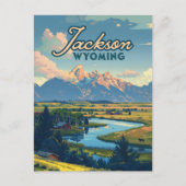Jackson Hole Wyoming Ranch Tetons Mountains Retro Postkarte (Vorderseite)