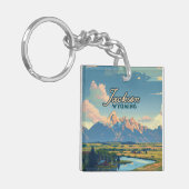 Jackson Hole Wyoming Ranch Tetons Mountains Retro Schlüsselanhänger (Vorderseite links)