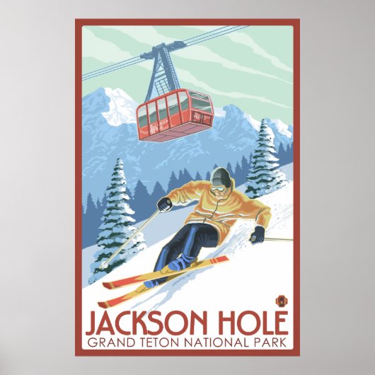 Jackson Hole, Wyoming - Skier and Tram Poster (Vorne)