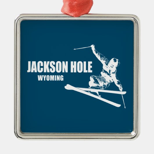 Jackson Hole Wyoming Skier Ornament Aus Metall (Vorne)