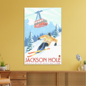 Jackson Hole, Wyoming Skier und Tram Leinwanddruck (Insitu (Wohnzimmer))