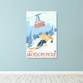 Jackson Hole, Wyoming Skier und Tram Leinwanddruck (Insitu (Holzboden))